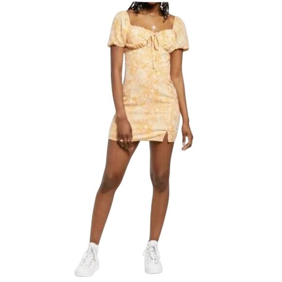 bp Dresses & Skirts - BP Ditsy Floral Mini Dress Puff Sleeve Tie Front Small NWT